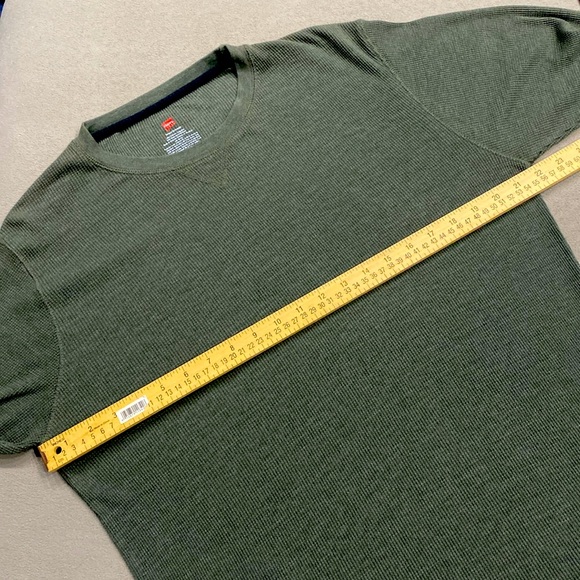 Hanes Waffle Thermal Olive Green Men's Crew Top Long Sleeves Tee Shirt Size L !! - Picture 8 of 10